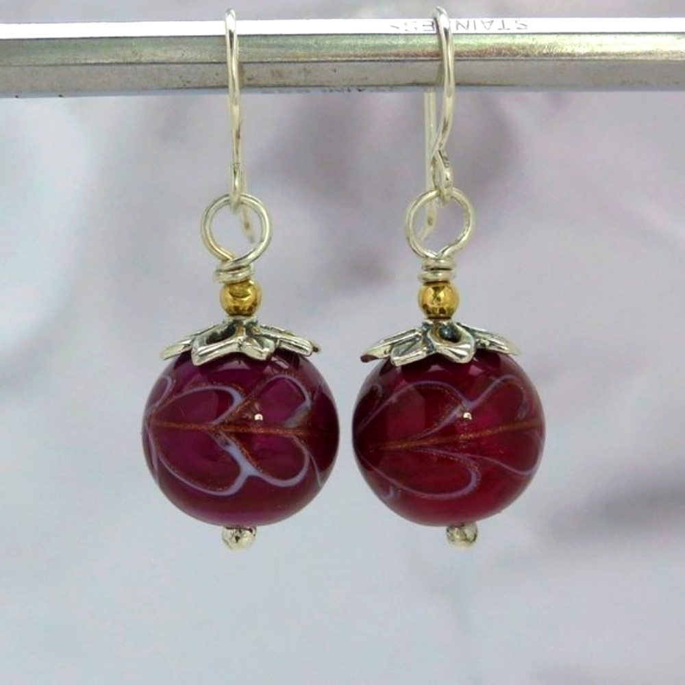 𝅺FESTIVE Red Ceramic Bead with Sterling Silver Earring Dangles